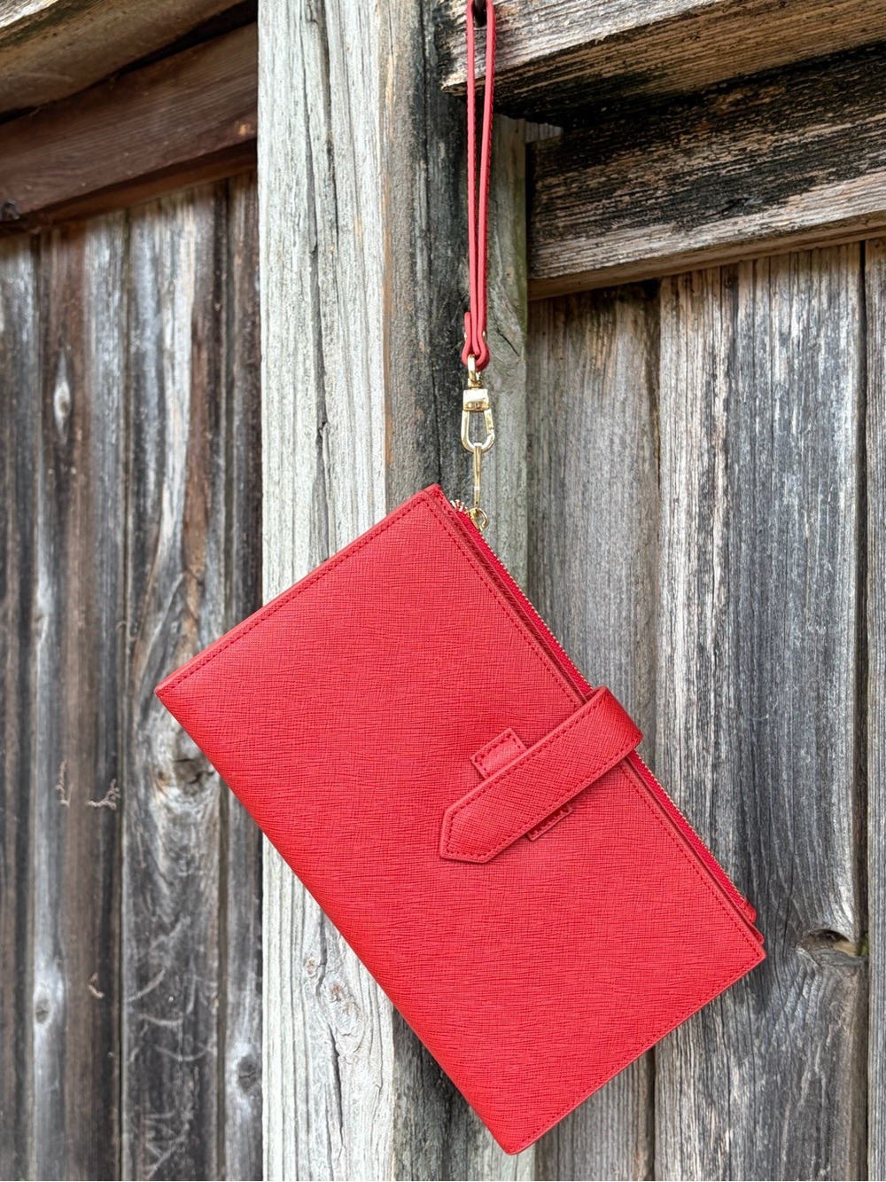 ANORAK Red Passport Wristlet Clutch with Gold Hardware